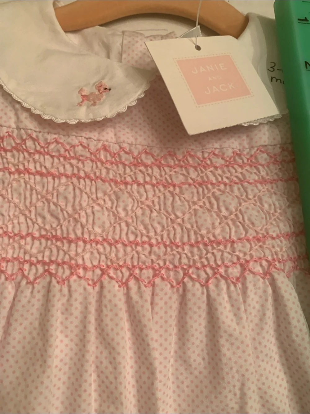 Janie and Jack Light Pink Smocked Dress with Peter Pan Collar 3-6 months poodles
